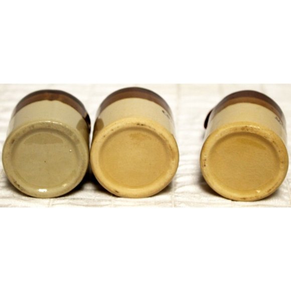 1960s 3 Brown Dip Tan Condiment Jar Lid Stoneware Crock Mustard Relish BBQ Party - Picture 6 of 11